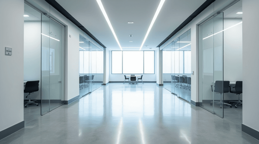 Pasillo de oficina moderna con luz natural